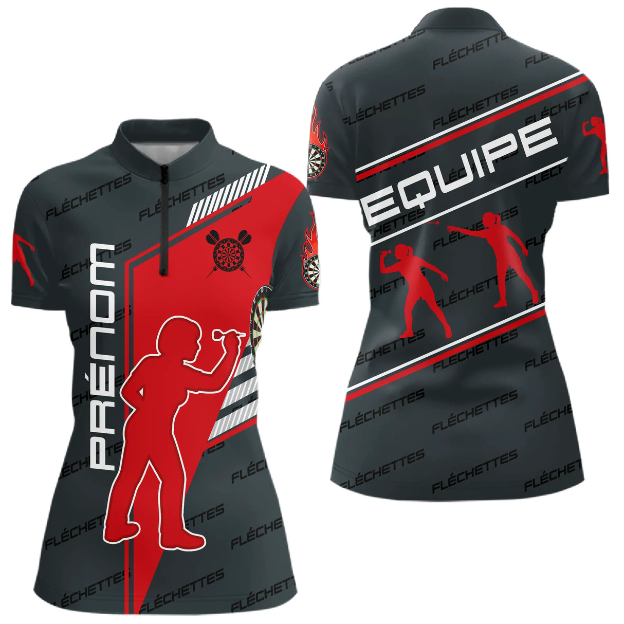 Polo Fléchettes Homme Femme - Rouge & Noir Équipe - Polo Zippé Femme