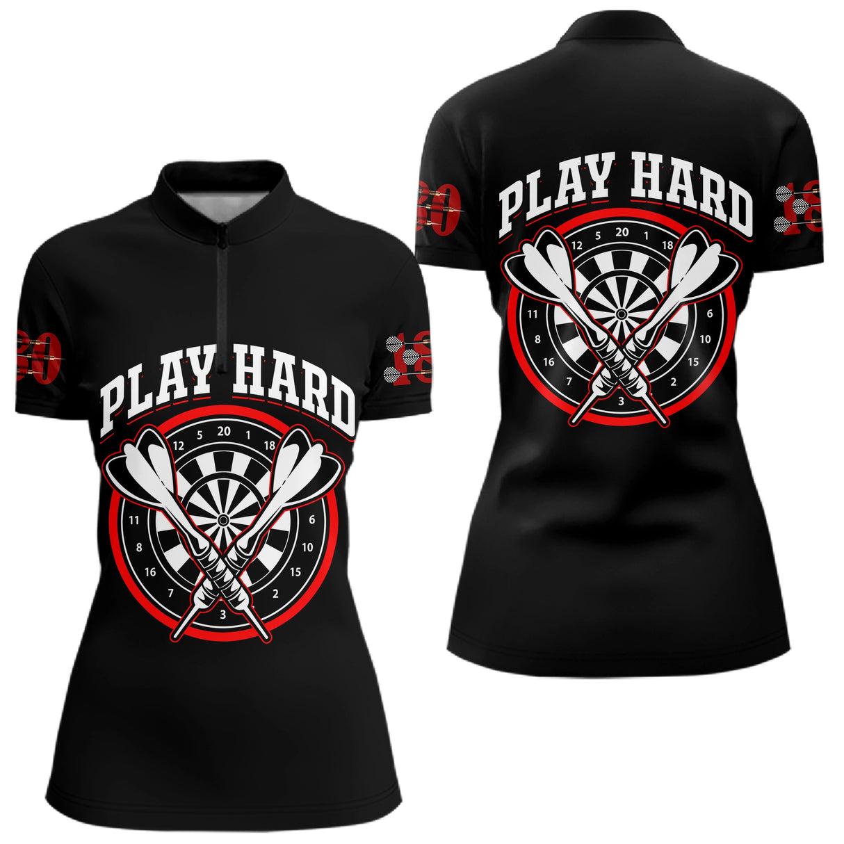 Polo Fléchettes Homme Femme Noir - Play Hard 180 - Polo Zippé Femme