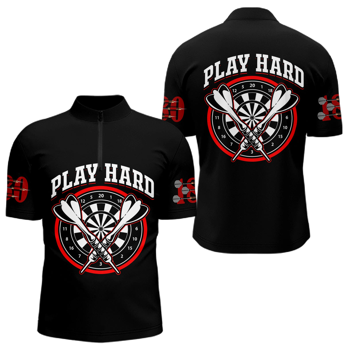 Polo Fléchettes Homme Femme Noir - Play Hard 180 - Polo Zippé Homme