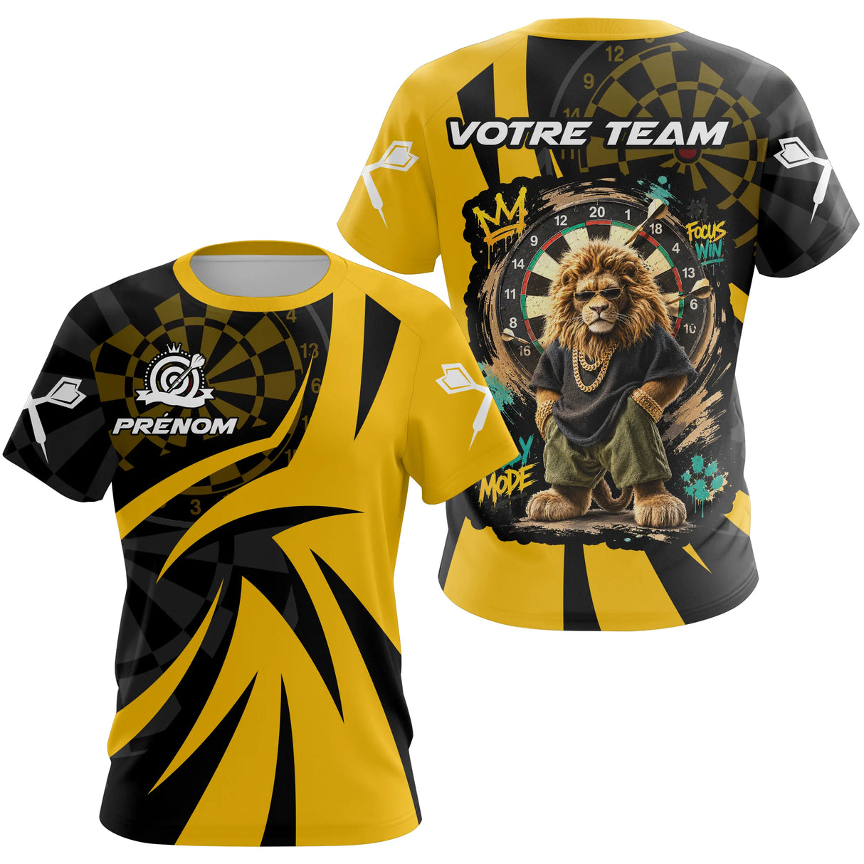 Polo Fléchettes Lion Champion - Style Graffiti Jaune Noir - T-Shirt Femme