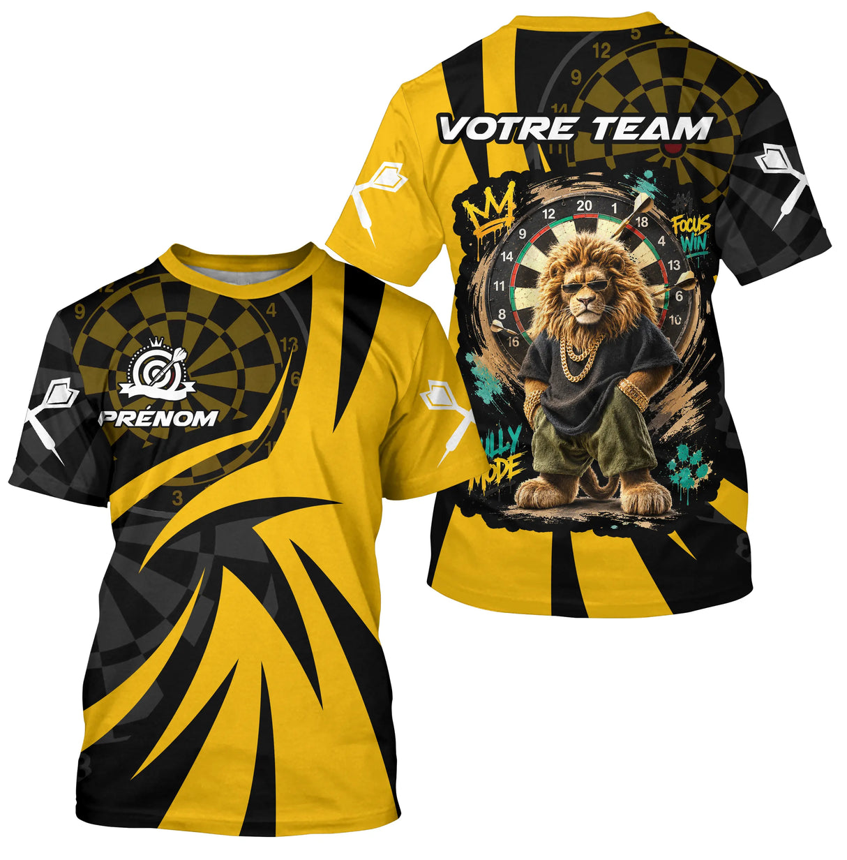 Polo Fléchettes Lion Champion - Style Graffiti Jaune Noir - T-Shirt Homme