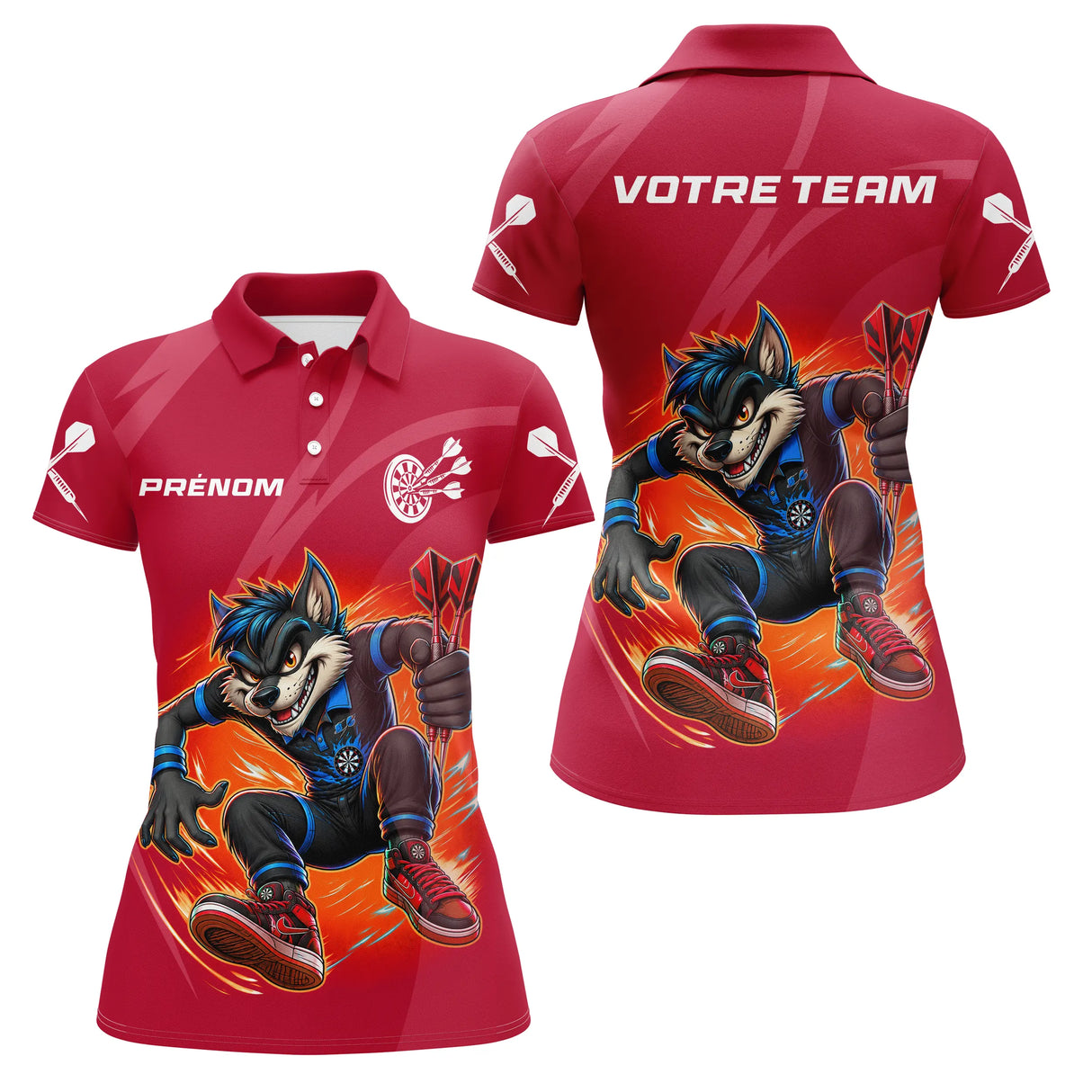 Polo Fléchettes Loup Cartoon - Style Champion Personnalisé - Polo Femme