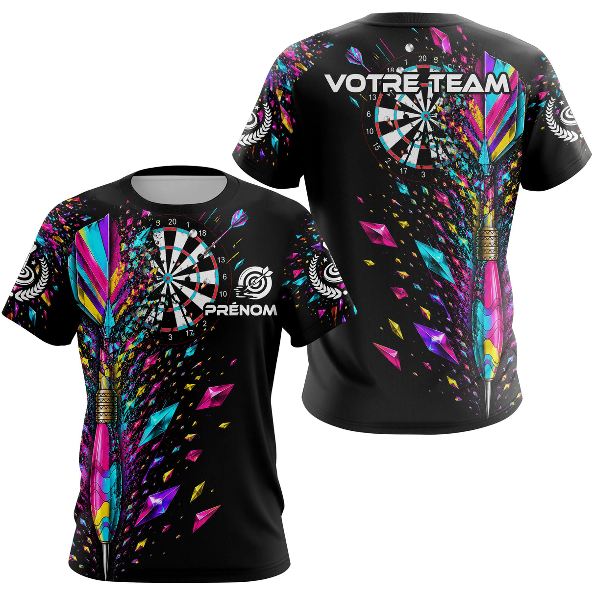 Polo Fléchettes Noir Multicolore - Design Cristaux Éclatants - T-Shirt Femme
