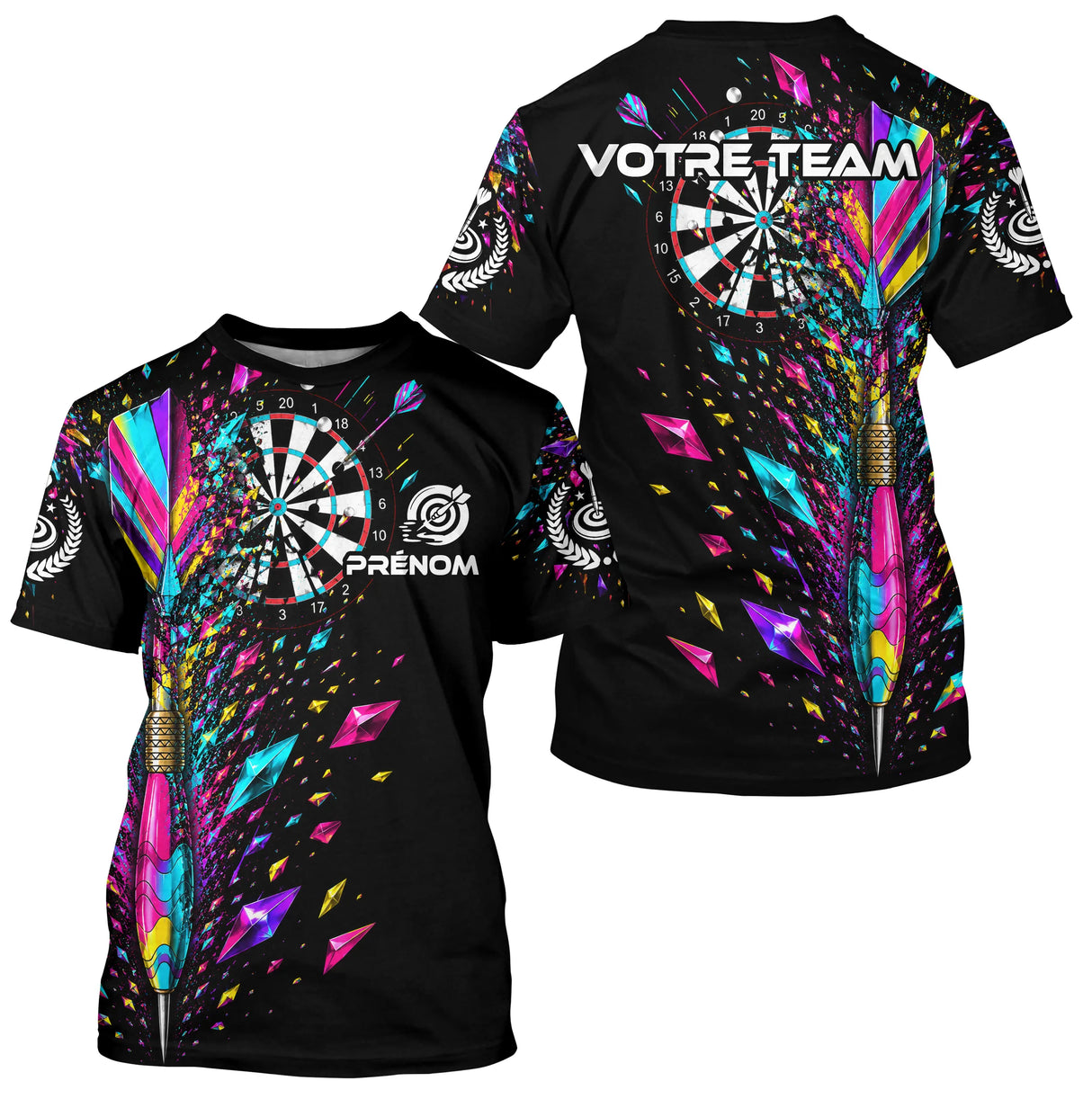 Polo Fléchettes Noir Multicolore - Design Cristaux Éclatants - T-Shirt Homme