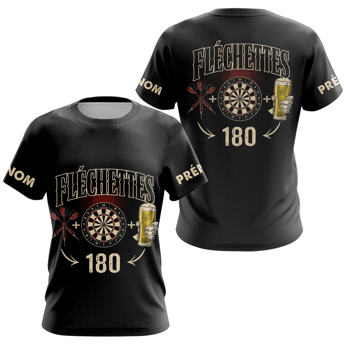 Polo Fléchettes Noir Personnalisé - 180 Bière Homme Femme - T-Shirt Femme