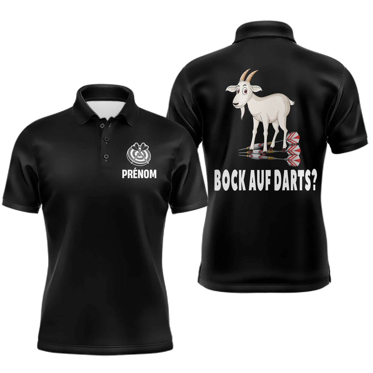 Polo Fléchettes Noir Personnalisé - Design Chèvre Homme Femme - Polo Homme