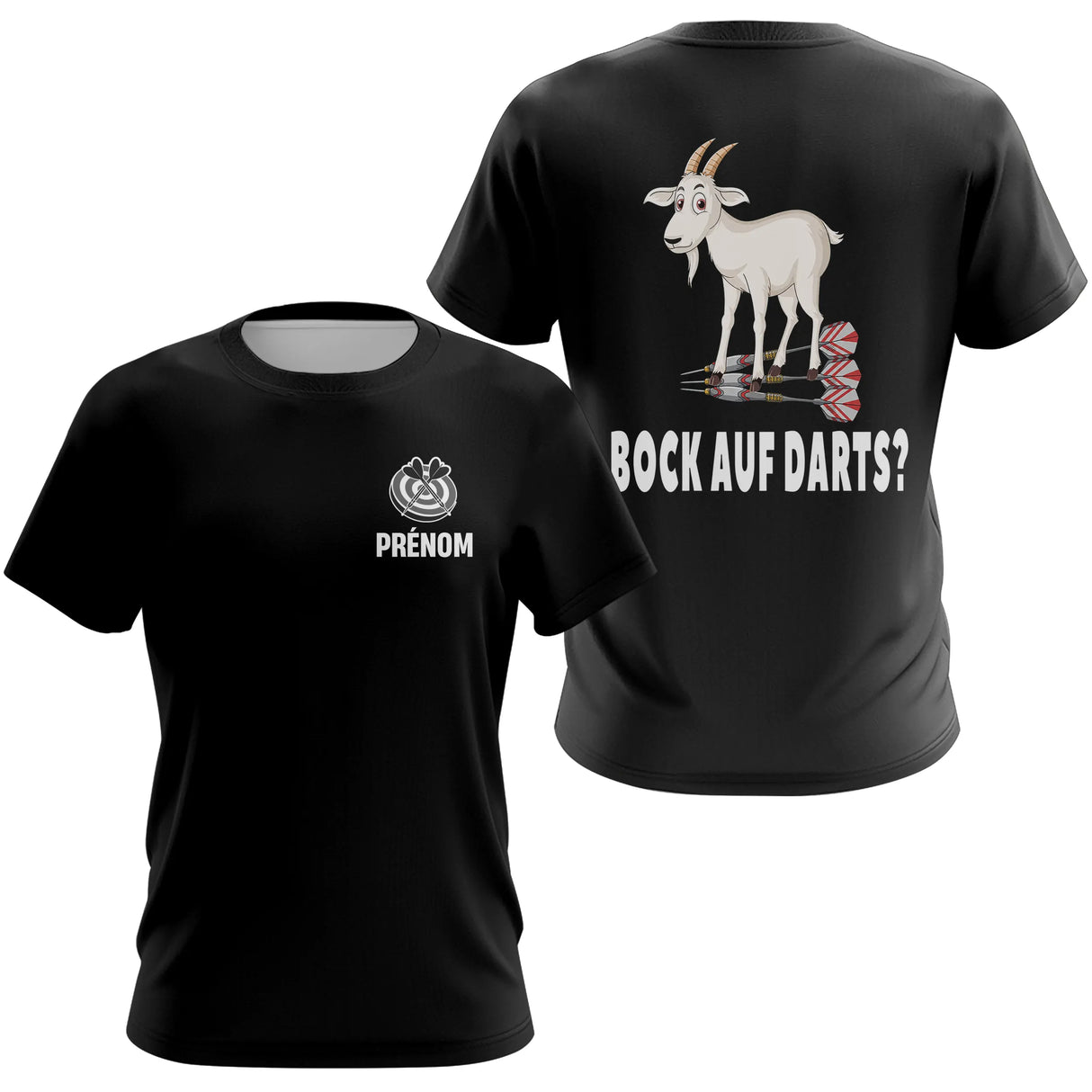 Polo Fléchettes Noir Personnalisé - Design Chèvre Homme Femme - T-Shirt Femme