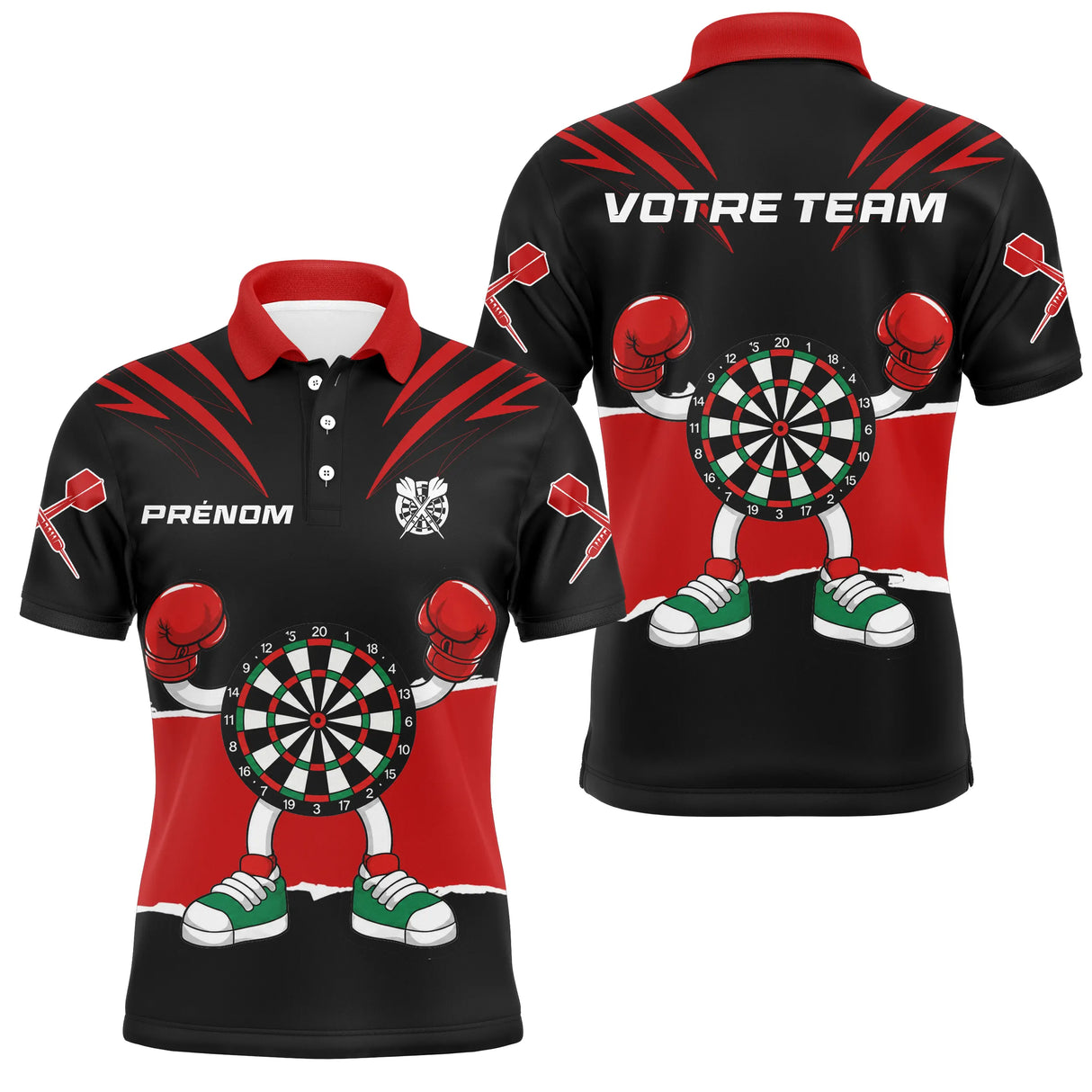 Polo Fléchettes Noir Rouge - Cible Boxeur Cartoon - Polo Homme