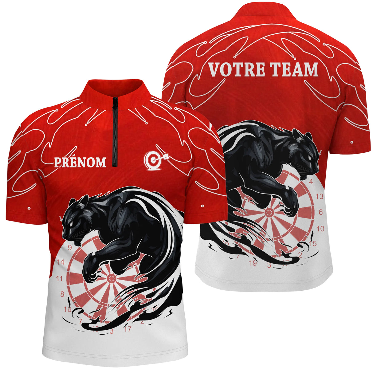 Polo Fléchettes Panthère Personnalisé - Mouffette Rouge & Blanc - Polo Zippé Homme