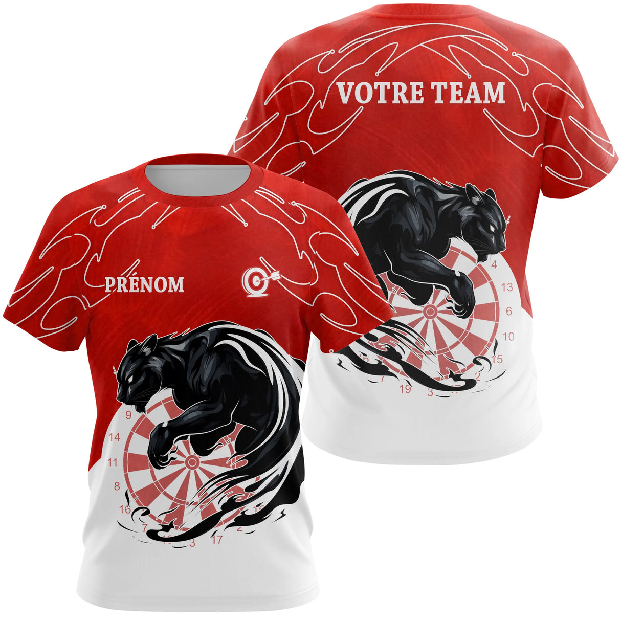 Polo Fléchettes Panthère Personnalisé - Mouffette Rouge & Blanc - T-Shirt Femme