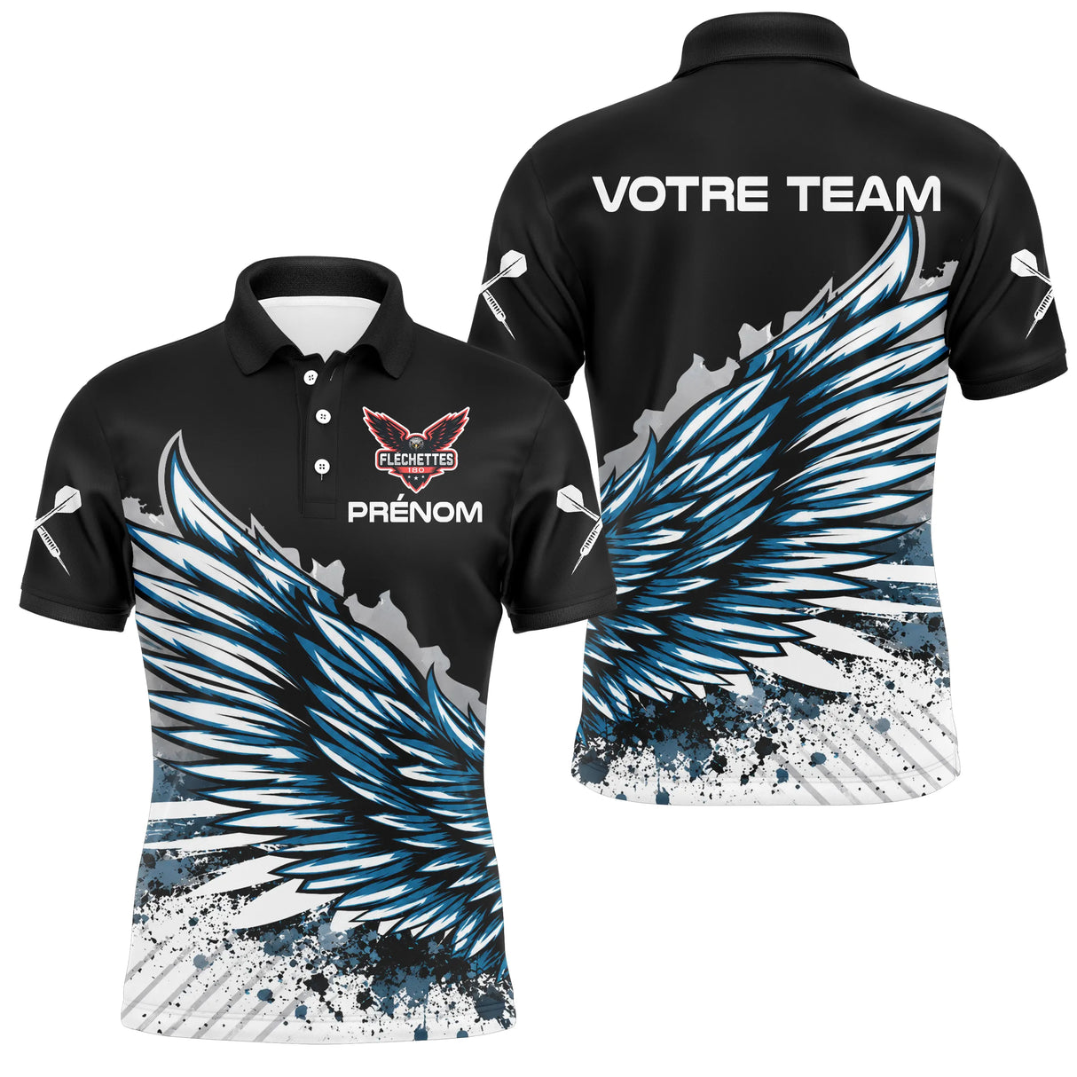 Polo Fléchettes Personnalisé - Ailes Bleues & Noir - Polo Homme