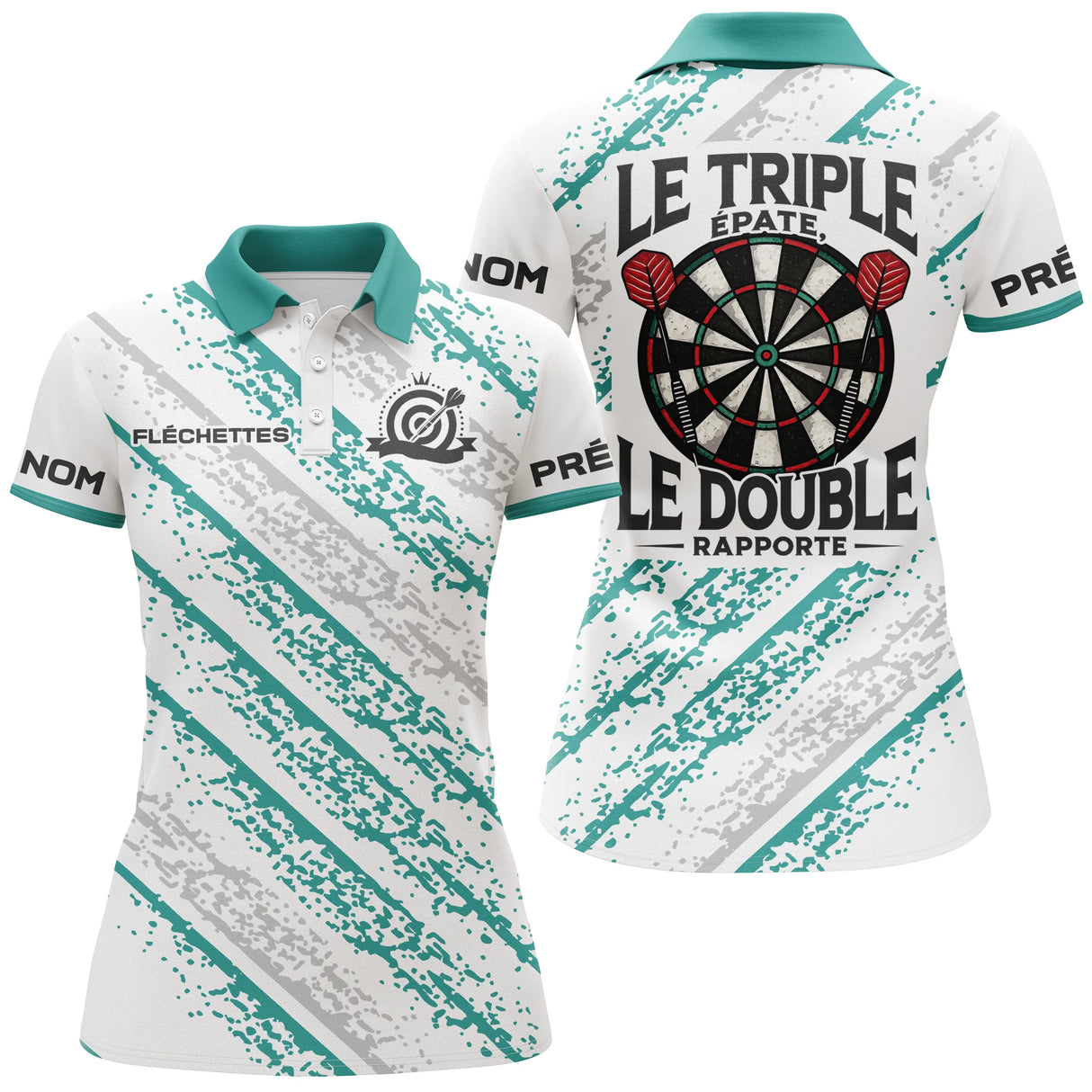 Polo Fléchettes Personnalisé - Blanc & Turquoise Sport - Polo Femme