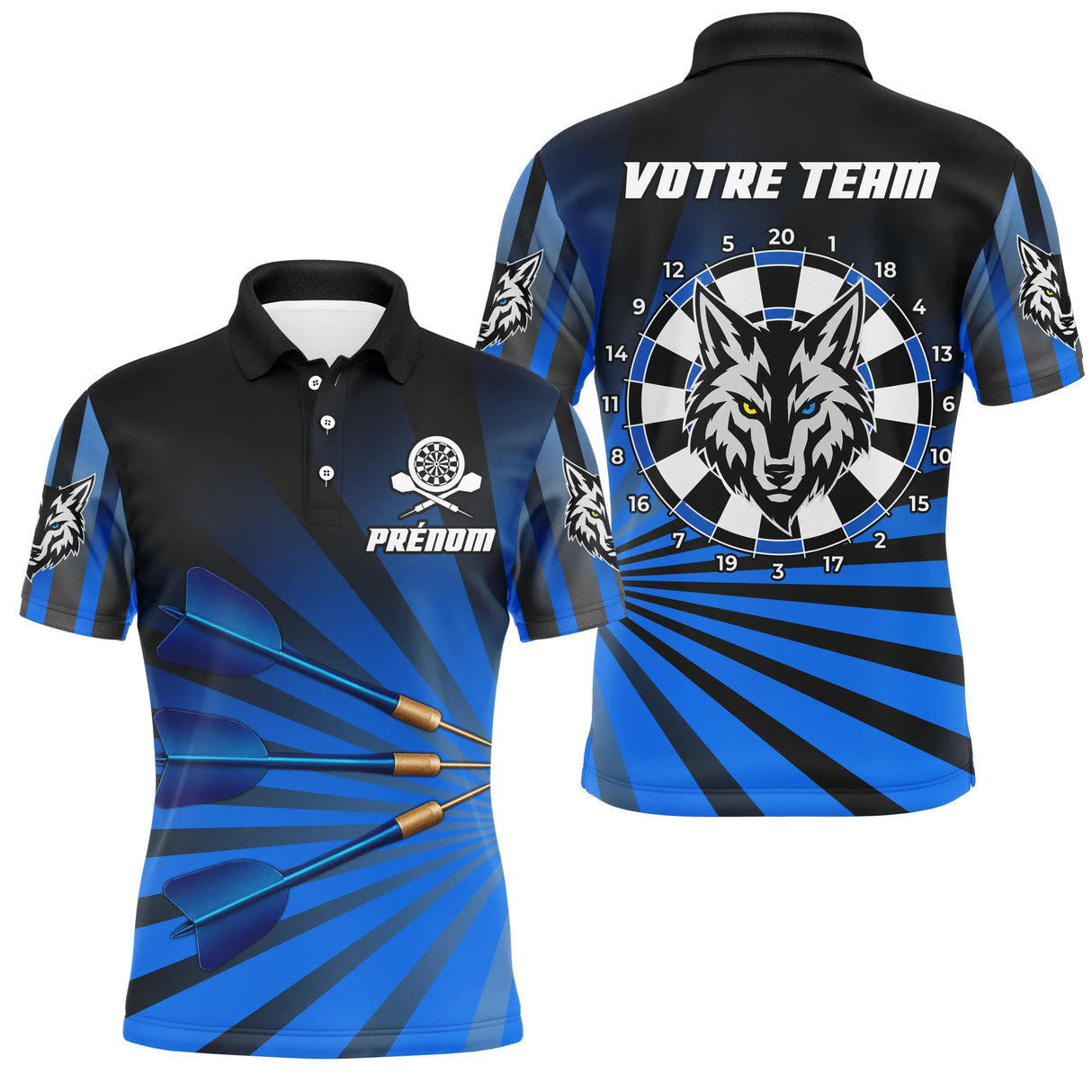 Polo Fléchettes Personnalisé - Bleu Loup Team - Polo Homme