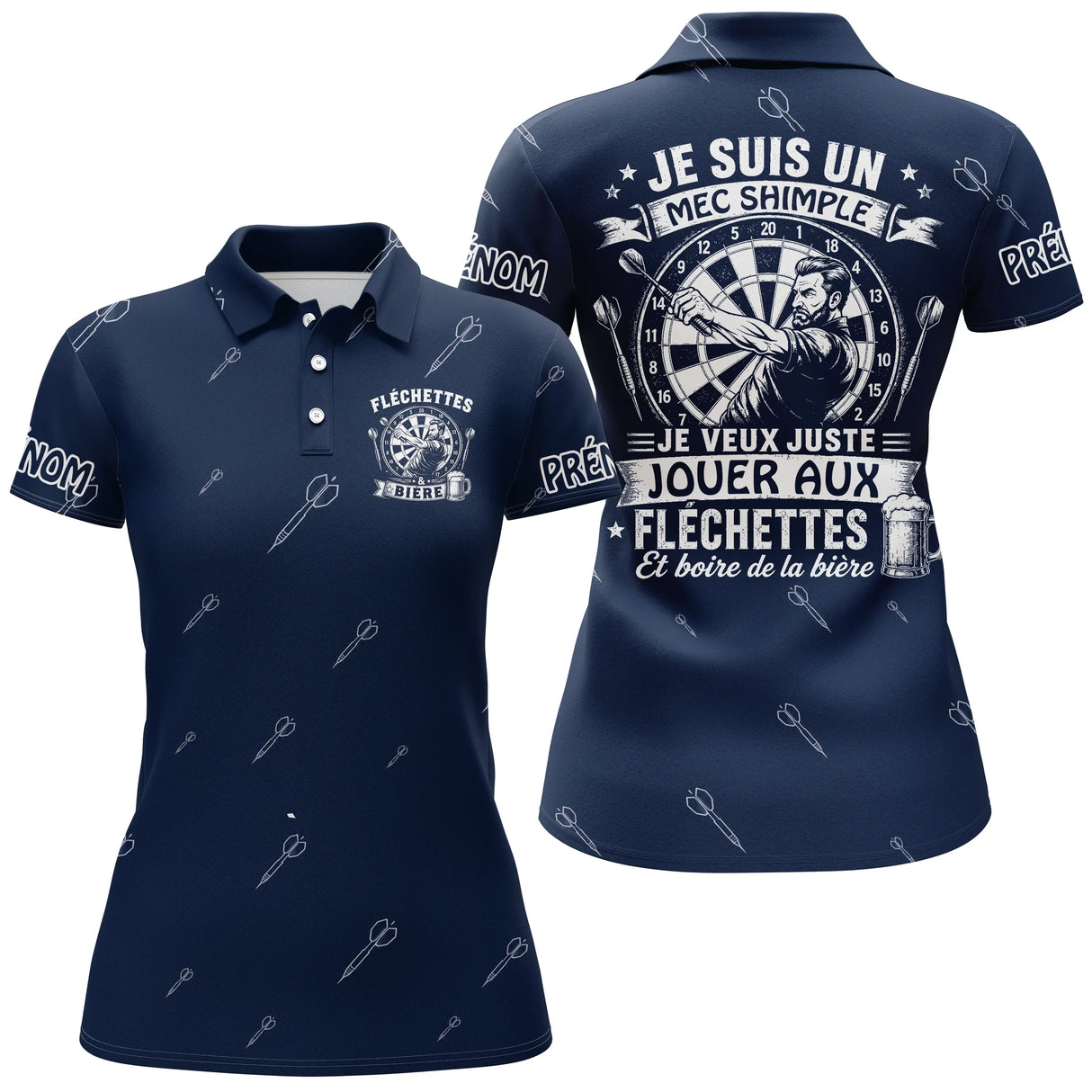 Polo Fléchettes Personnalisé - Bleu Marine Humour - Polo Femme