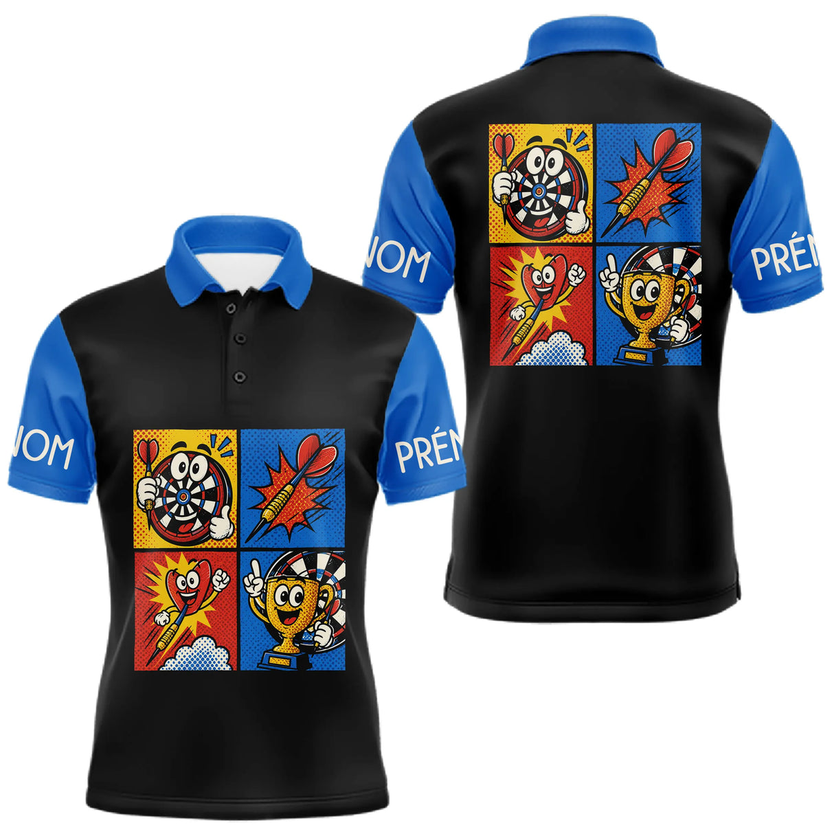 Polo Fléchettes Personnalisé - Bleu & Noir Comic Style - Polo Homme