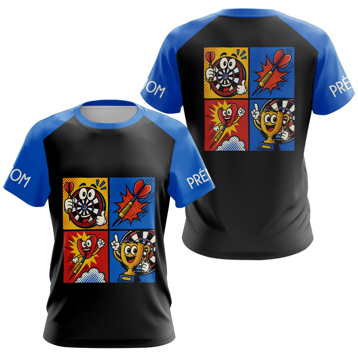 Polo Fléchettes Personnalisé - Bleu & Noir Comic Style - T-Shirt Femme
