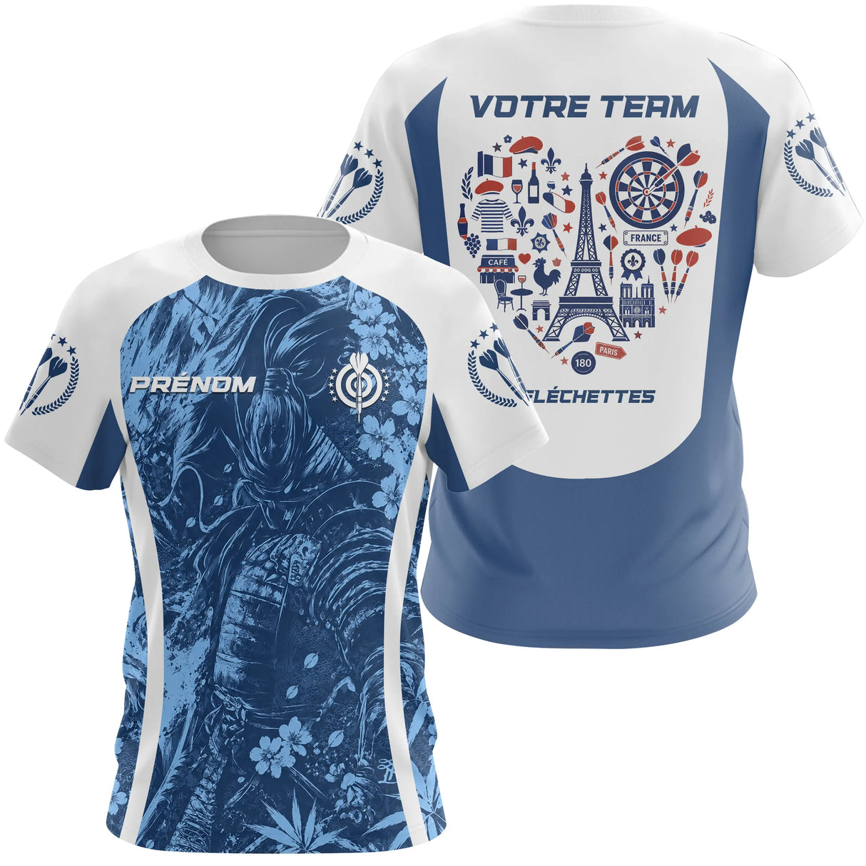 Polo Fléchettes Personnalisé - Bleu Samurai & France - T-Shirt Femme