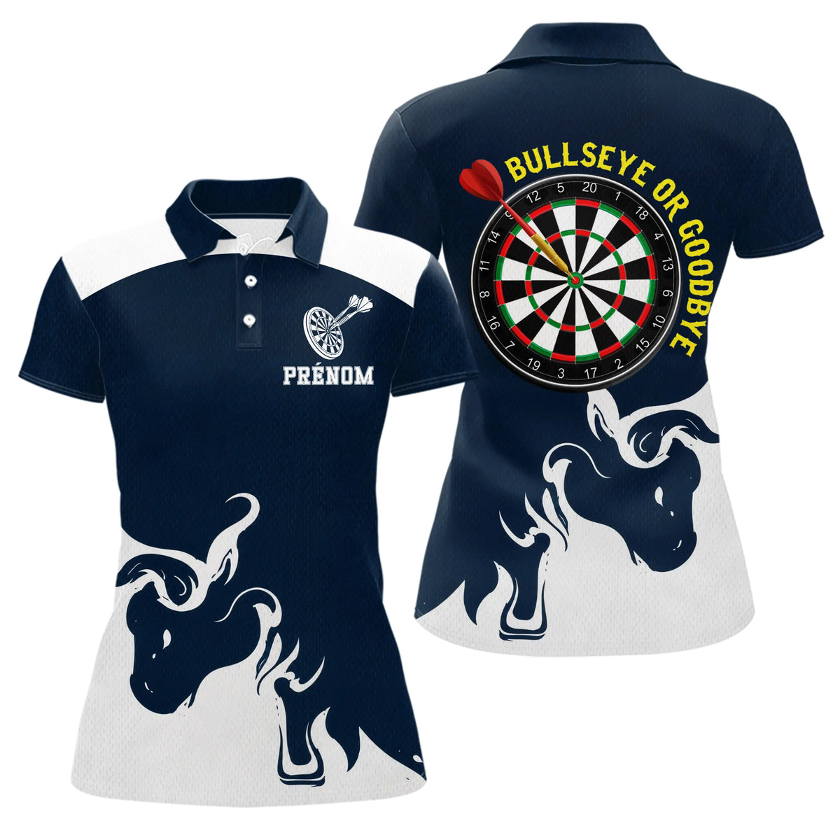Polo Fléchettes Personnalisé - Bullseye Marine & Blanc - Polo Femme