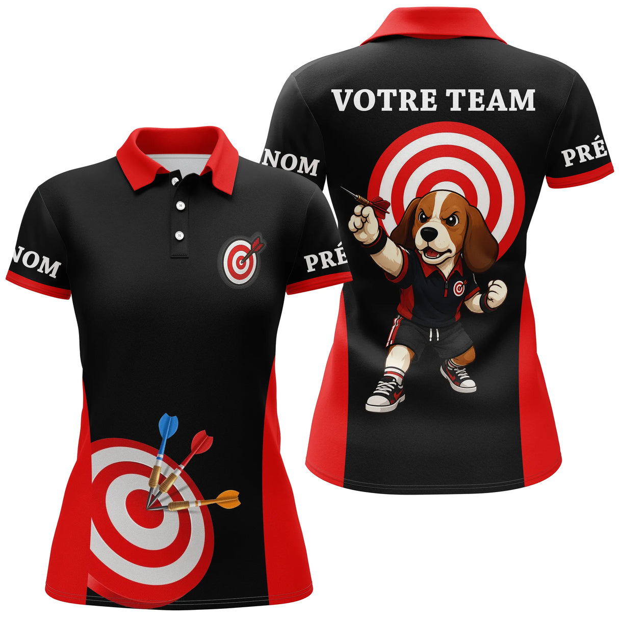 Polo Fléchettes Personnalisé - Chien Noir & Rouge - Polo Femme