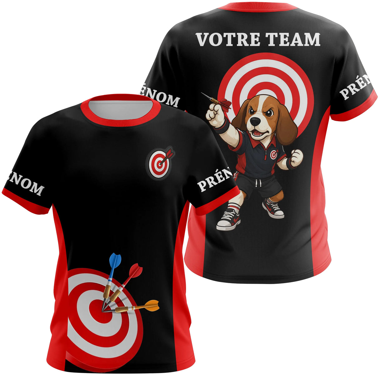 Polo Fléchettes Personnalisé - Chien Noir & Rouge - T-Shirt Femme
