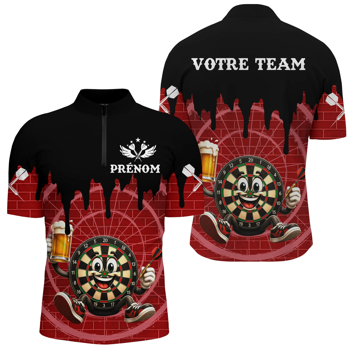 Polo Fléchettes Personnalisé - Cible Souriante Bière - Polo Zippé Homme