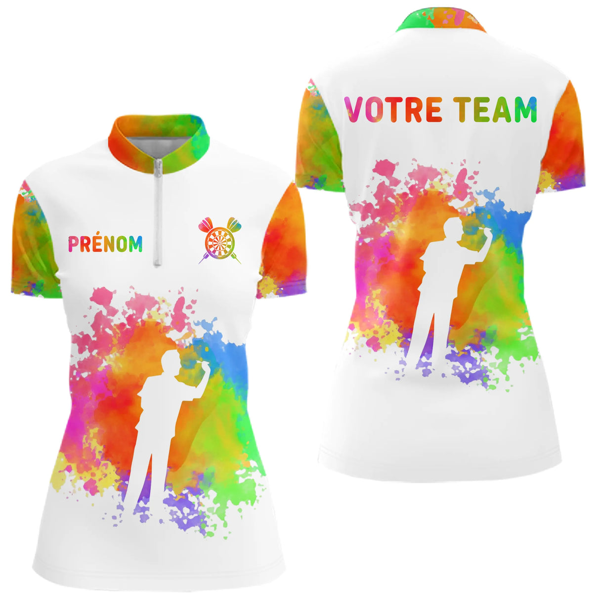 Polo Fléchettes Personnalisé - Couleurs & Nom Équipe - Polo Zippé Femme