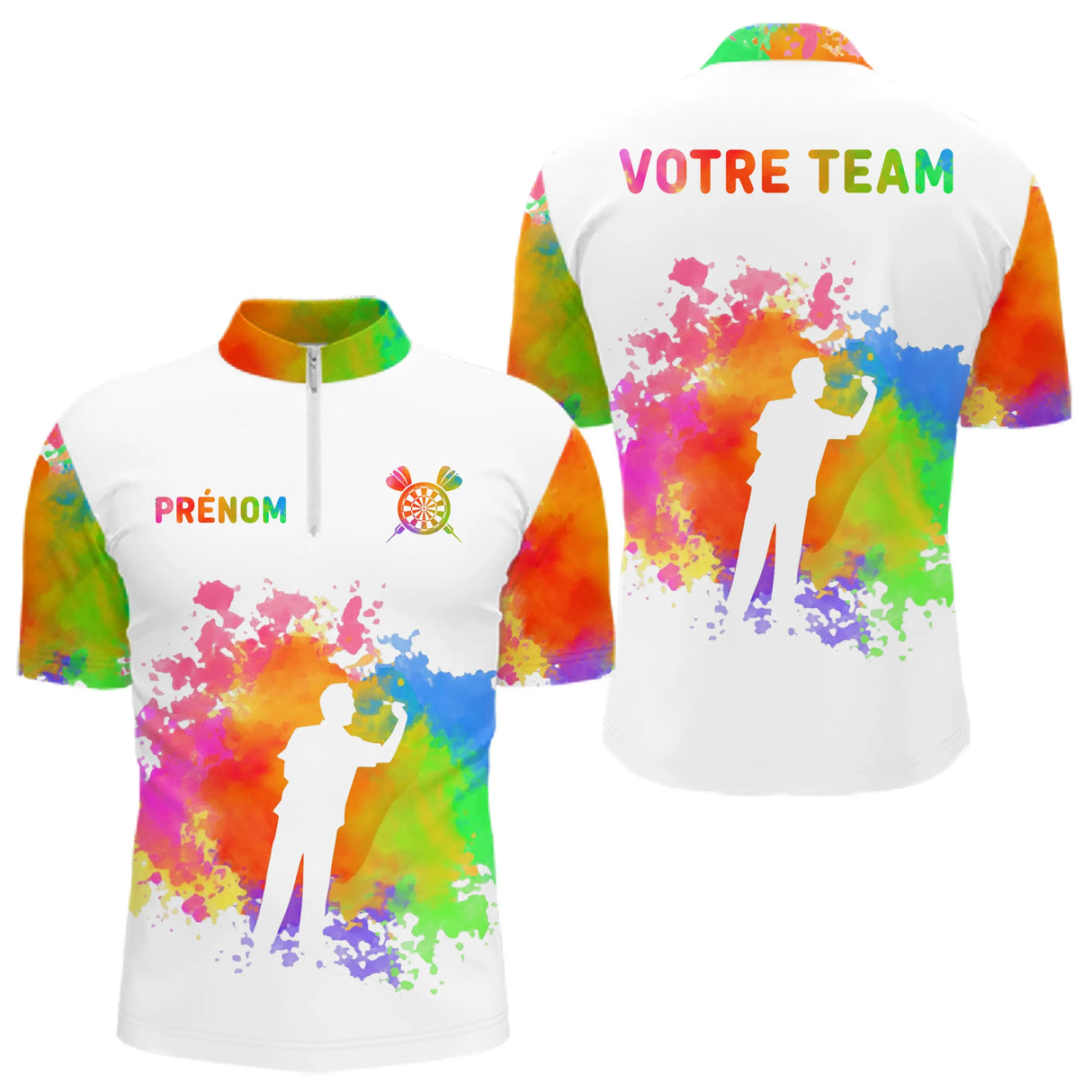 Polo Fléchettes Personnalisé - Couleurs & Nom Équipe - Polo Zippé Homme