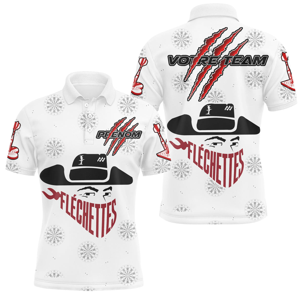 Polo Fléchettes Personnalisé - Design Blanc Rouge Cow-boy - Polo Homme
