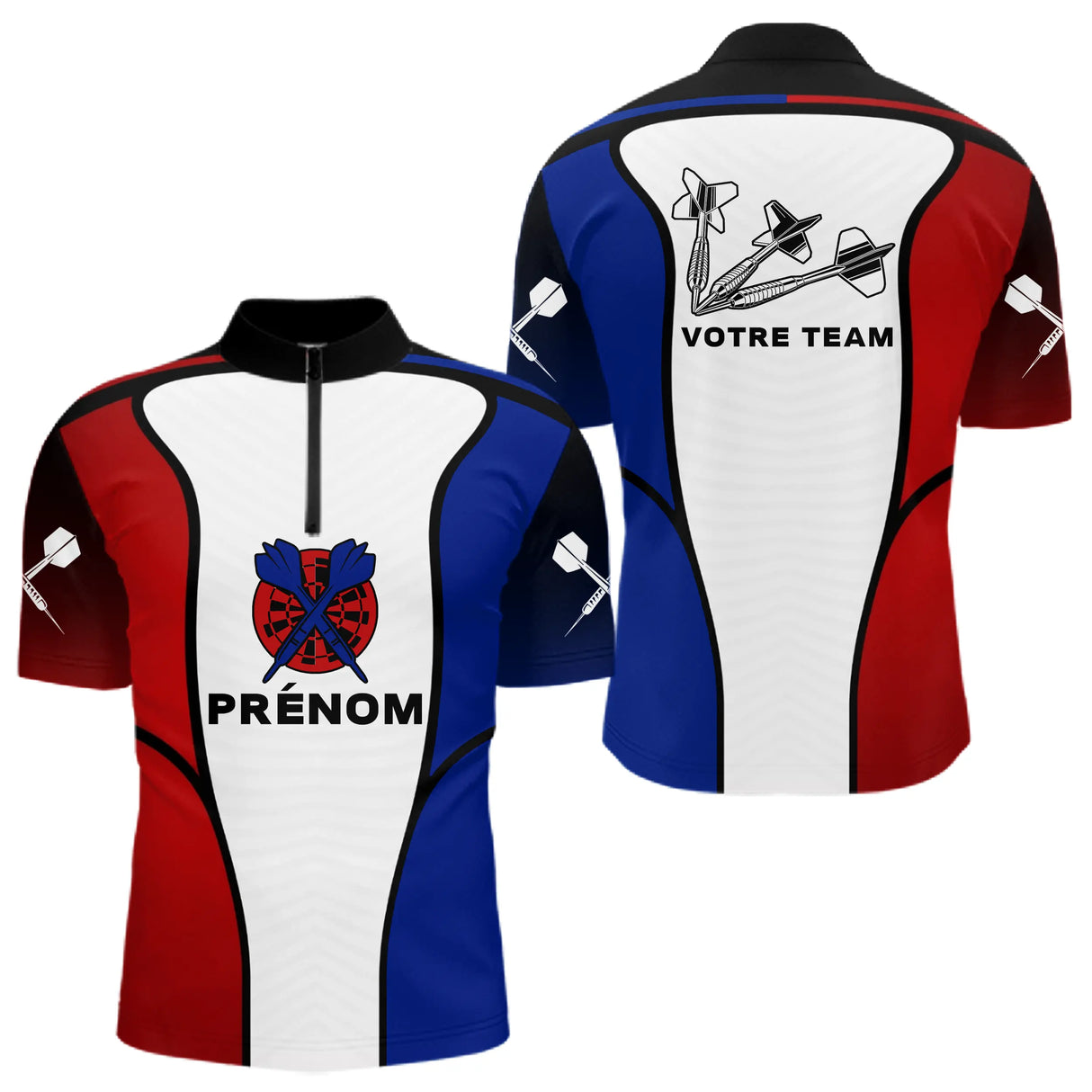 Polo Fléchettes Personnalisé - Design Drapeau Français Équipe - Polo Zippé Homme