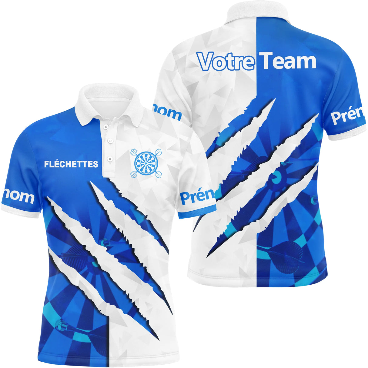 Polo Fléchettes Personnalisé - Design Griffures Bleu - Polo Homme