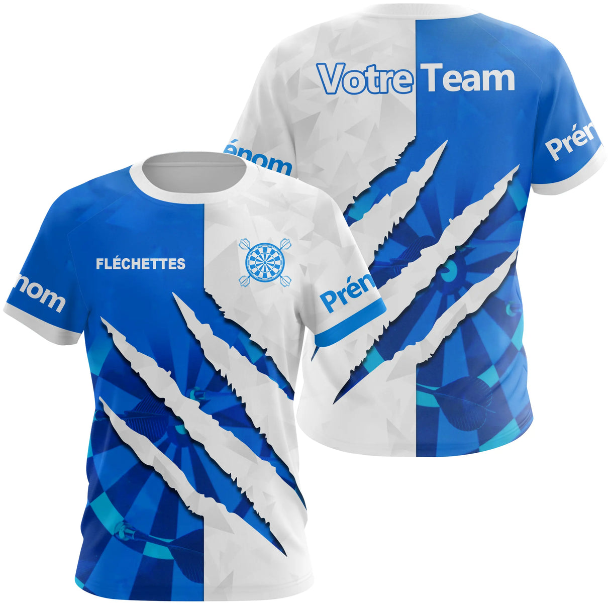 Polo Fléchettes Personnalisé - Design Griffures Bleu - T-Shirt Femme