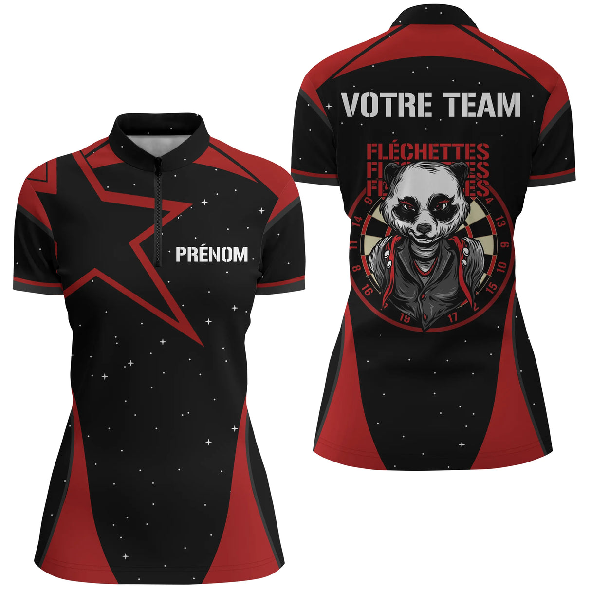 Polo Fléchettes Personnalisé - Design Panda Sportif - Polo Zippé Femme