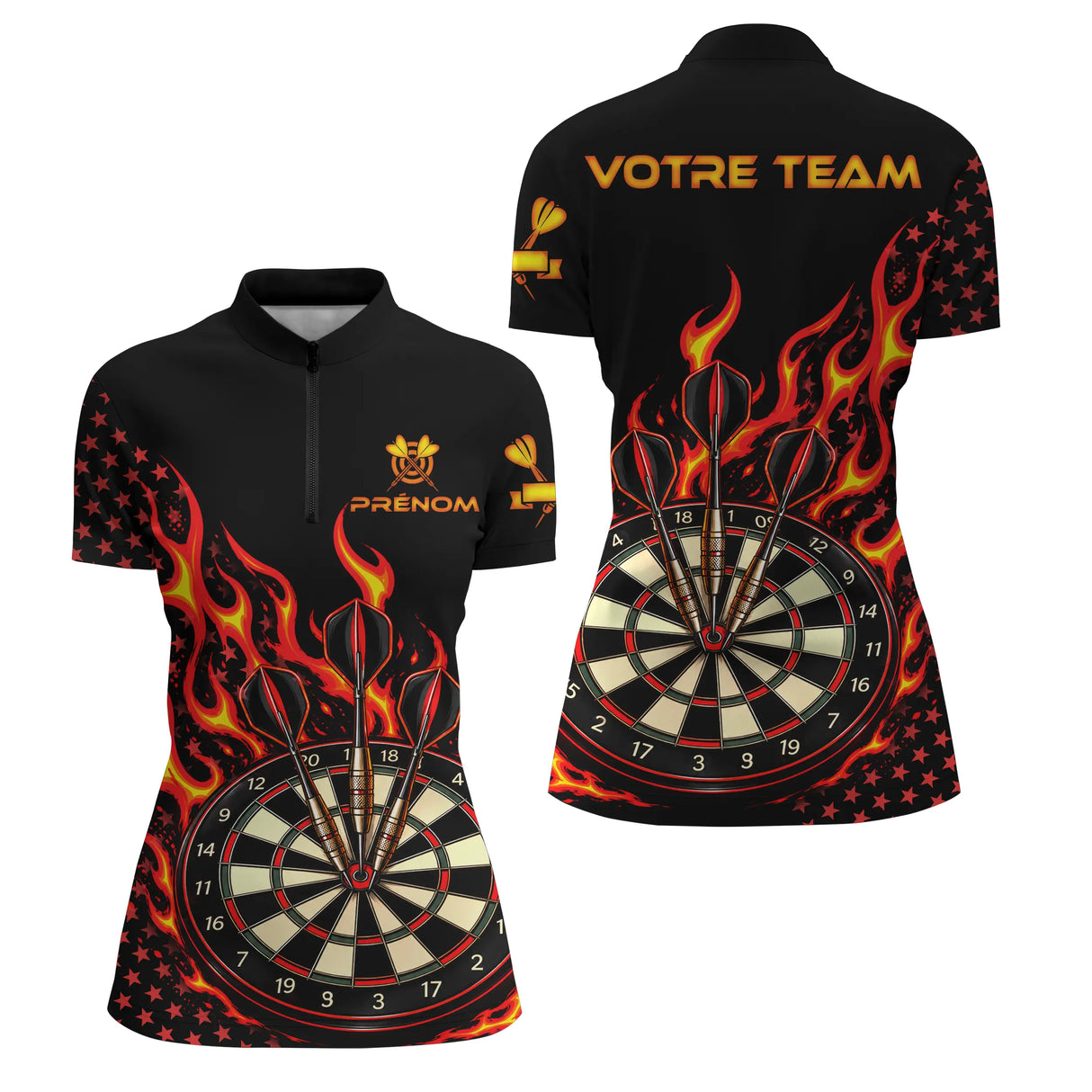 Polo Fléchettes Personnalisé - Design Triple Bullseye - Polo Zippé Femme