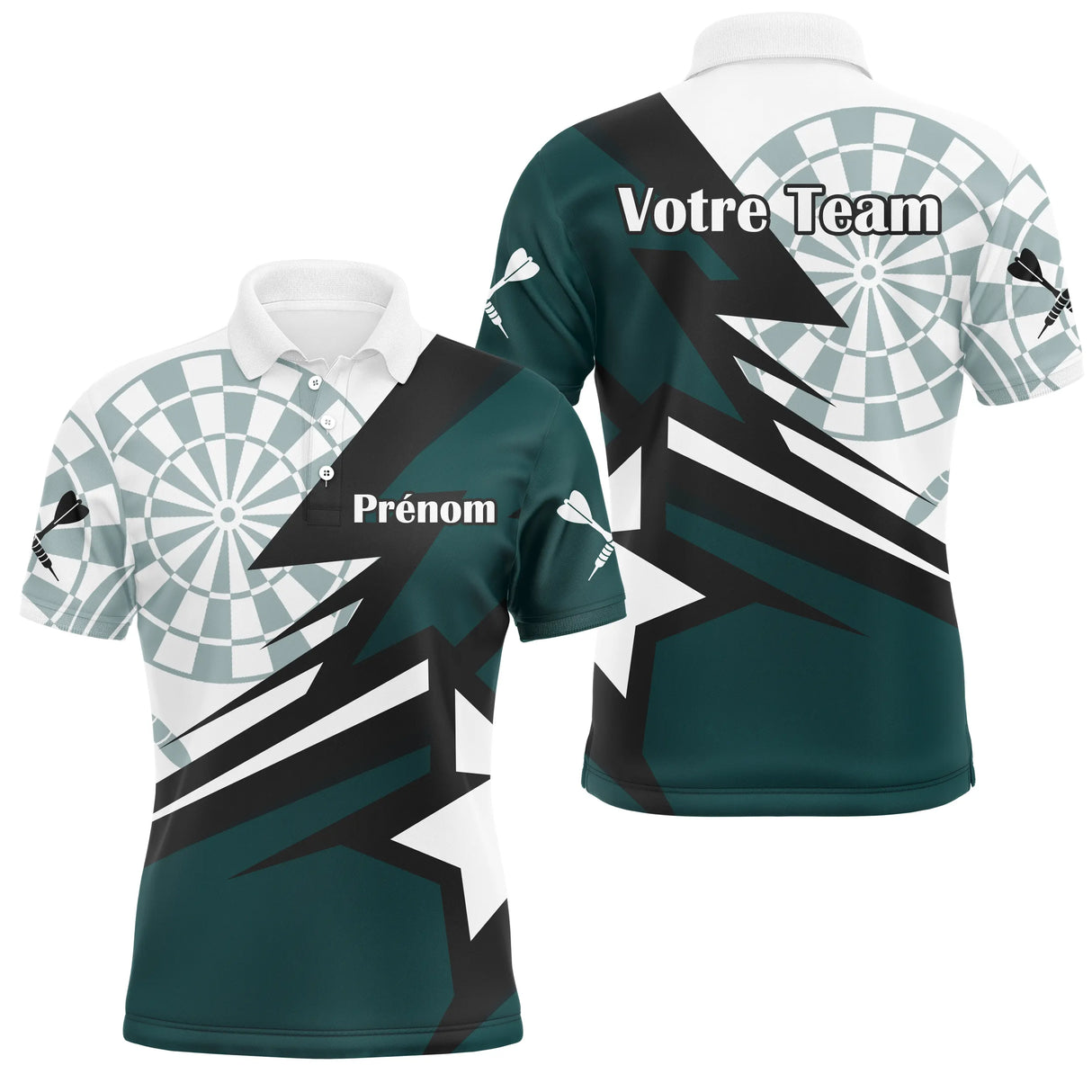 Polo Fléchettes Personnalisé - Design Vert Émeraude - Polo Homme