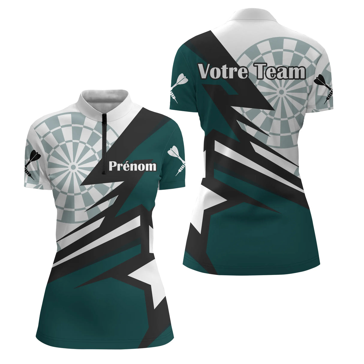 Polo Fléchettes Personnalisé - Design Vert Émeraude - Polo Zippé Femme
