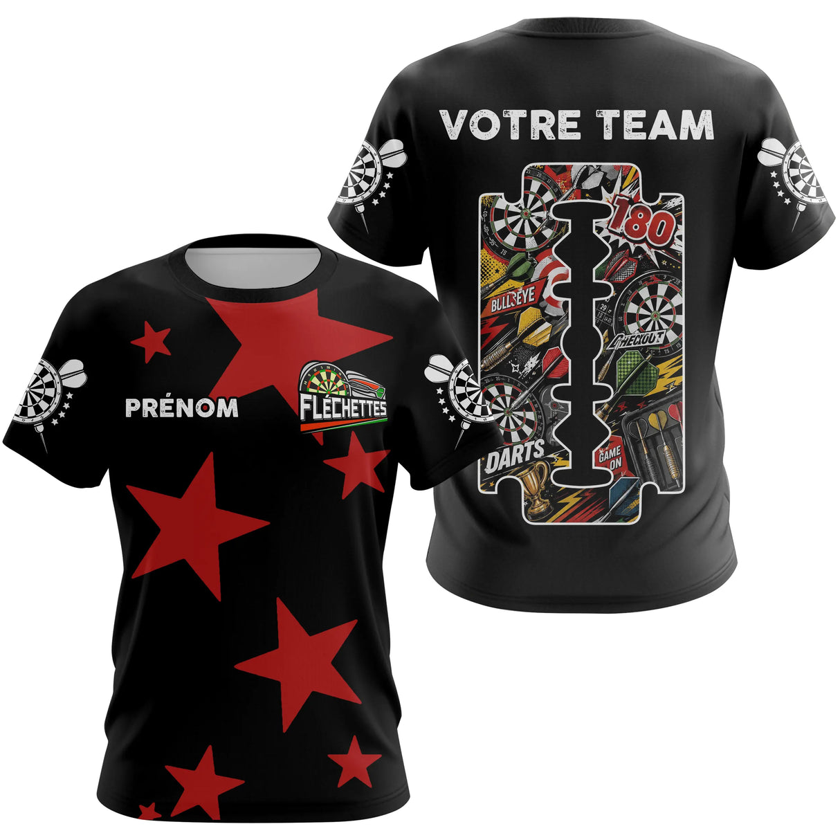 Polo Fléchettes Personnalisé - Design Étoiles Rouges - T-Shirt Femme