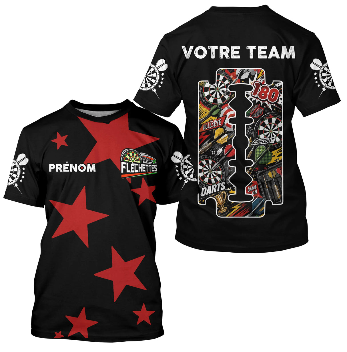Polo Fléchettes Personnalisé - Design Étoiles Rouges - T-Shirt Homme