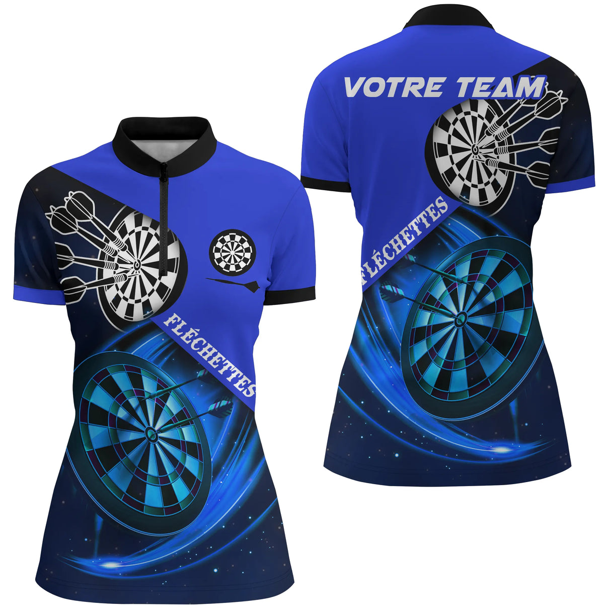Polo Fléchettes Personnalisé - Galaxy Bleu 3D - Polo Zippé Femme