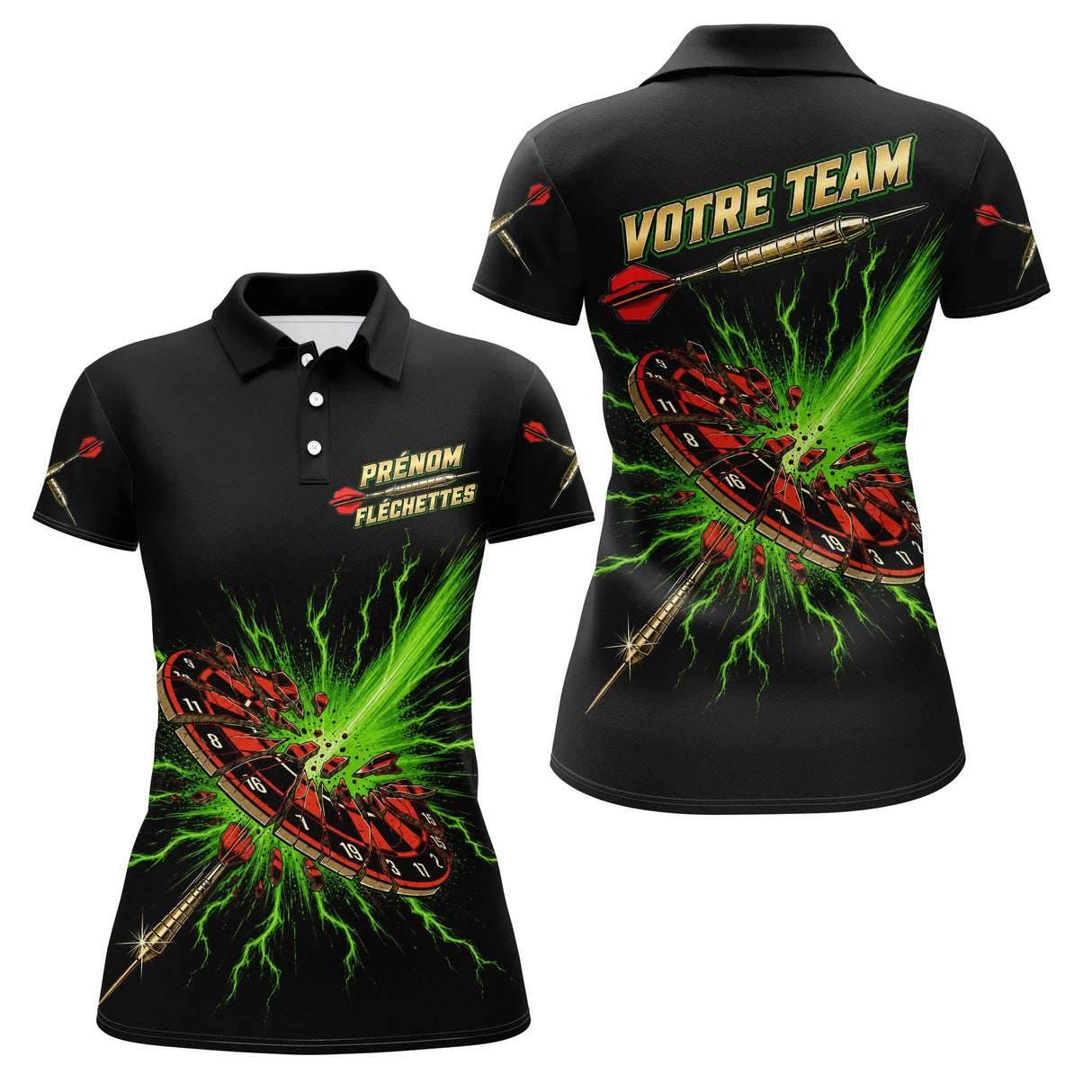 Polo Fléchettes Personnalisé - Impact Explosif Vert - Polo Femme