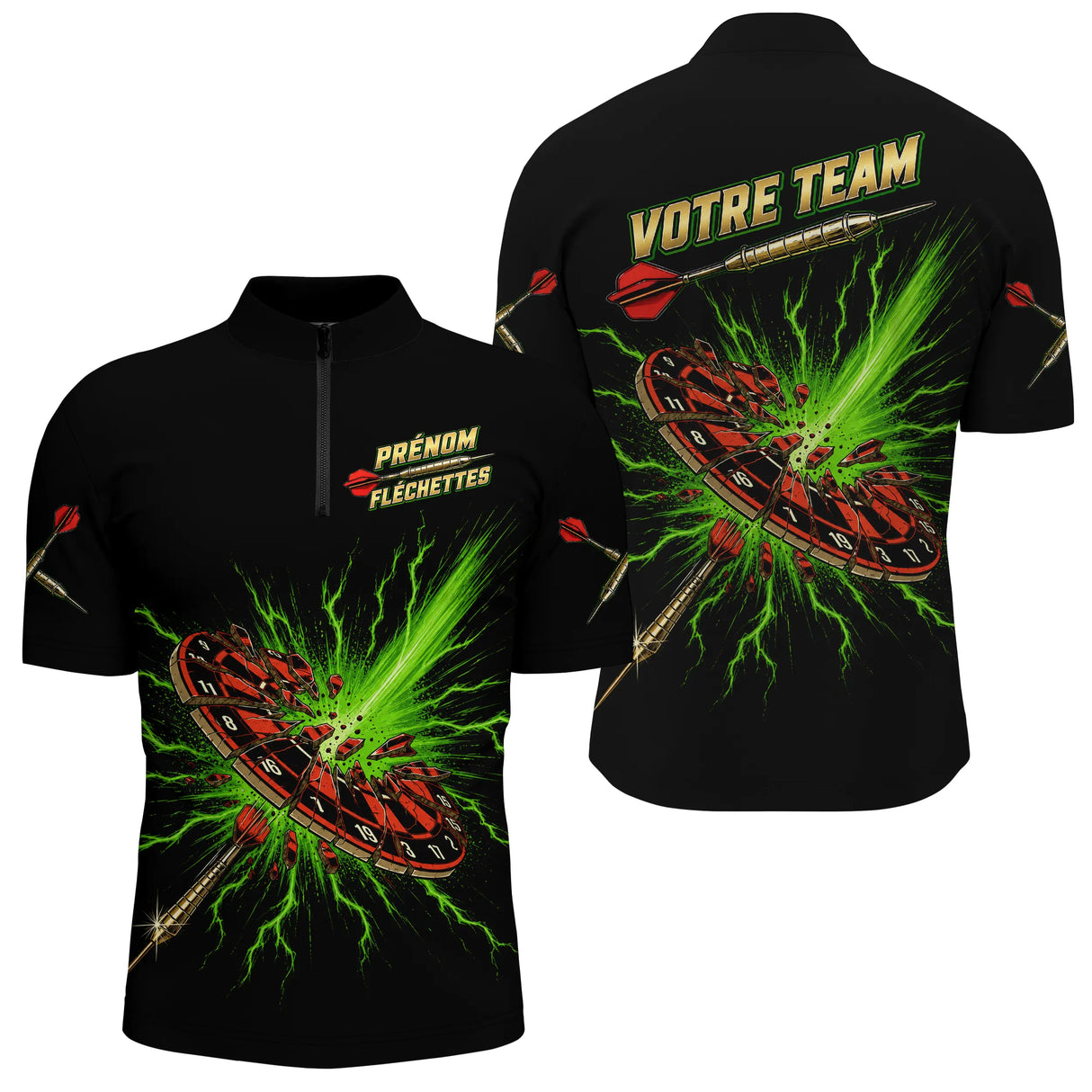Polo Fléchettes Personnalisé - Impact Explosif Vert - Polo Zippé Homme