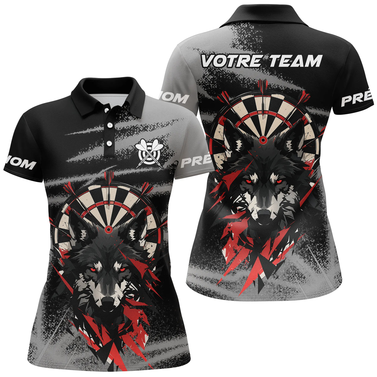 Polo Fléchettes Personnalisé - Imprimé Loup Cible Noir - Polo Femme