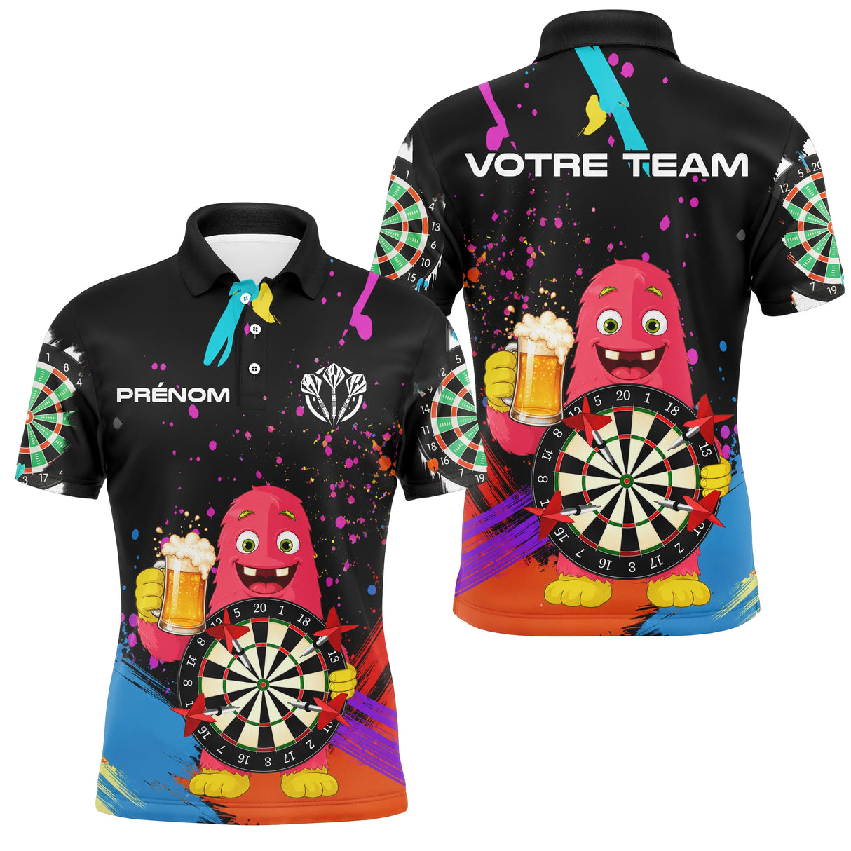 Polo Fléchettes Personnalisé - Monster & Bière Noir - Polo Homme