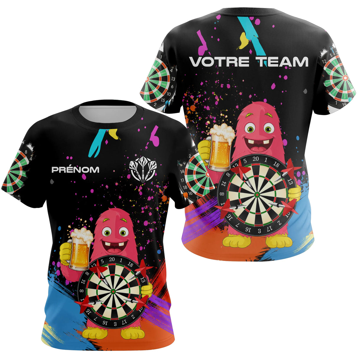 Polo Fléchettes Personnalisé - Monster & Bière Noir - T-Shirt Femme