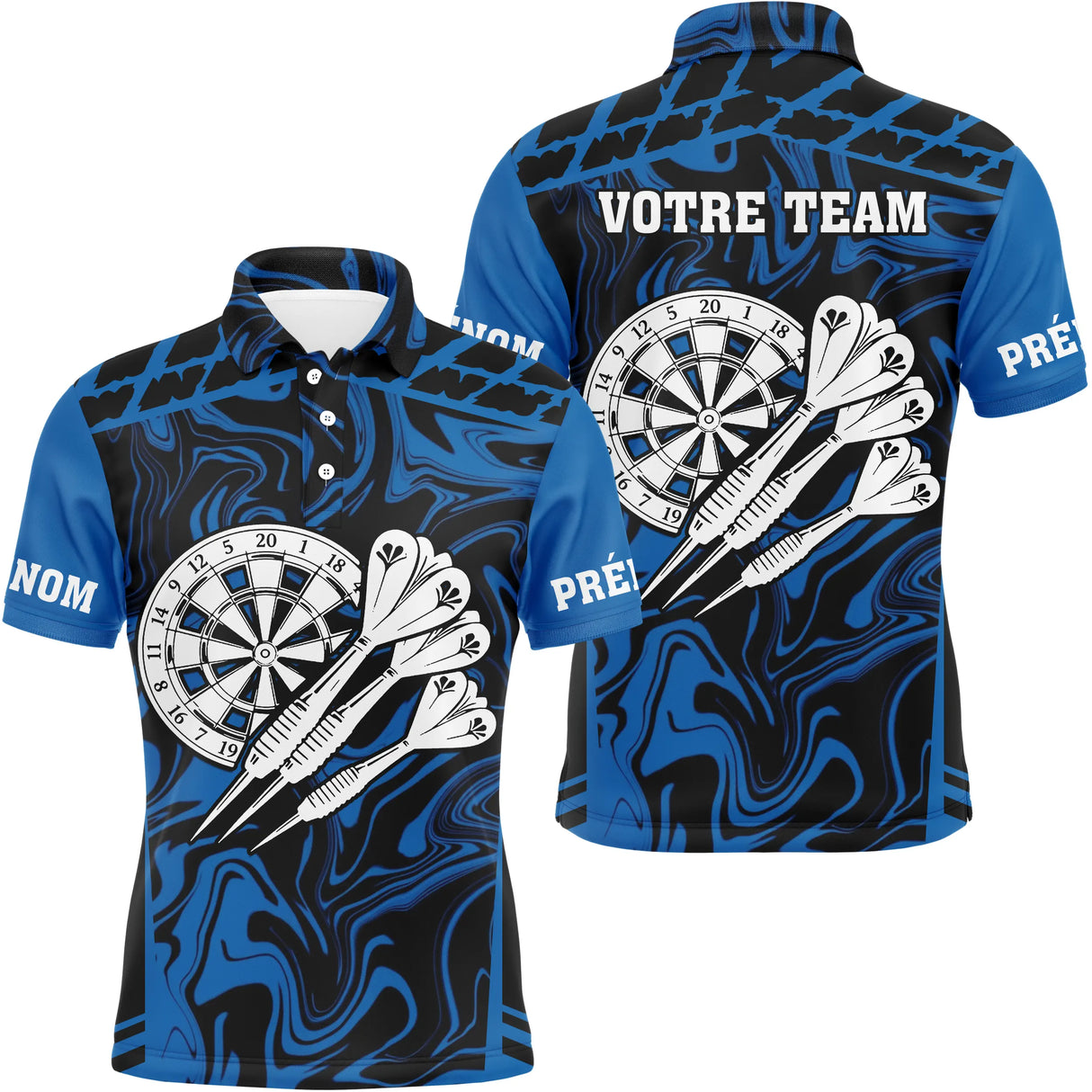 Polo Fléchettes Personnalisé - Noir & Bleu Électrique - Polo Homme