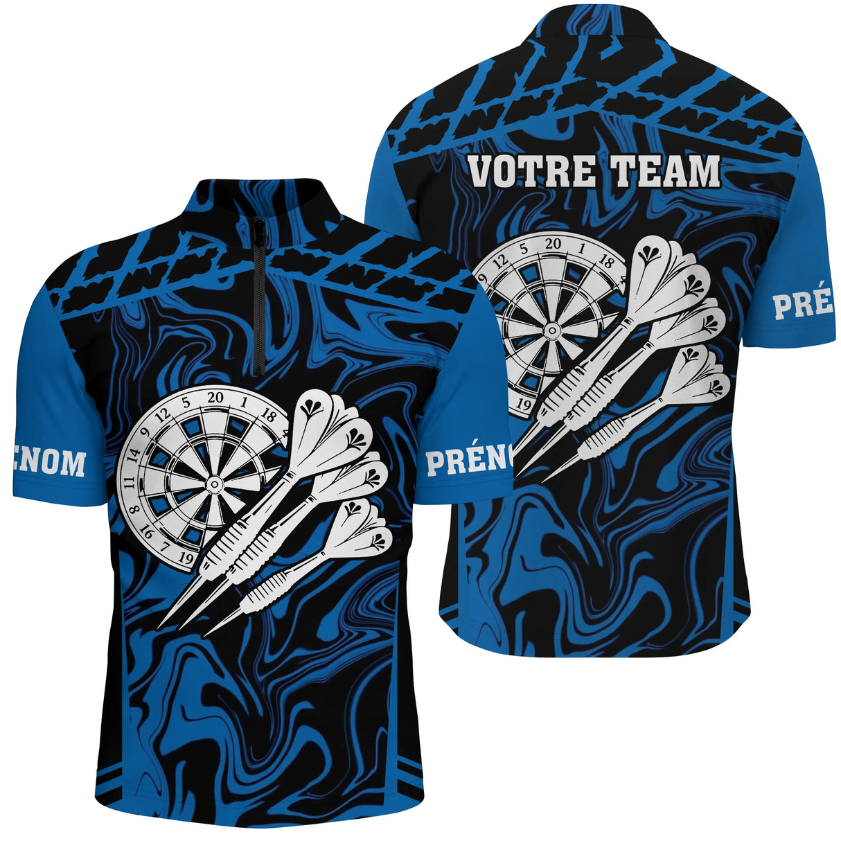 Polo Fléchettes Personnalisé - Noir & Bleu Électrique - Polo Zippé Homme
