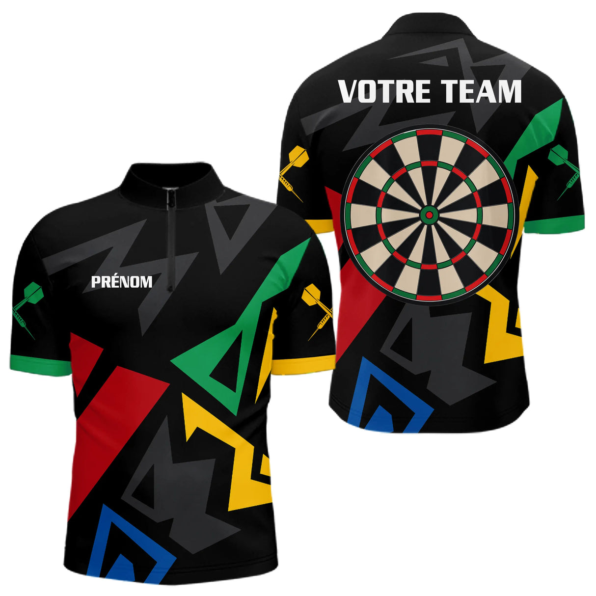 Polo Fléchettes Personnalisé - Style Noir & Multicolor - Polo Zippé Homme