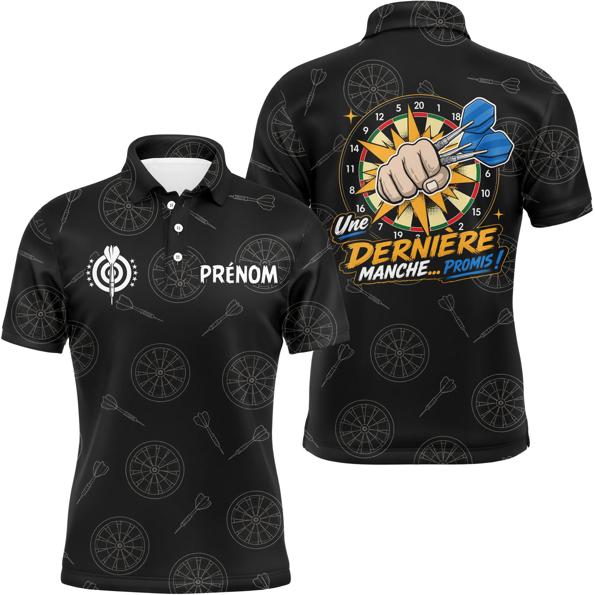 Polo Fléchettes Personnalisé - Une Dernière Manche Noir - Polo Homme