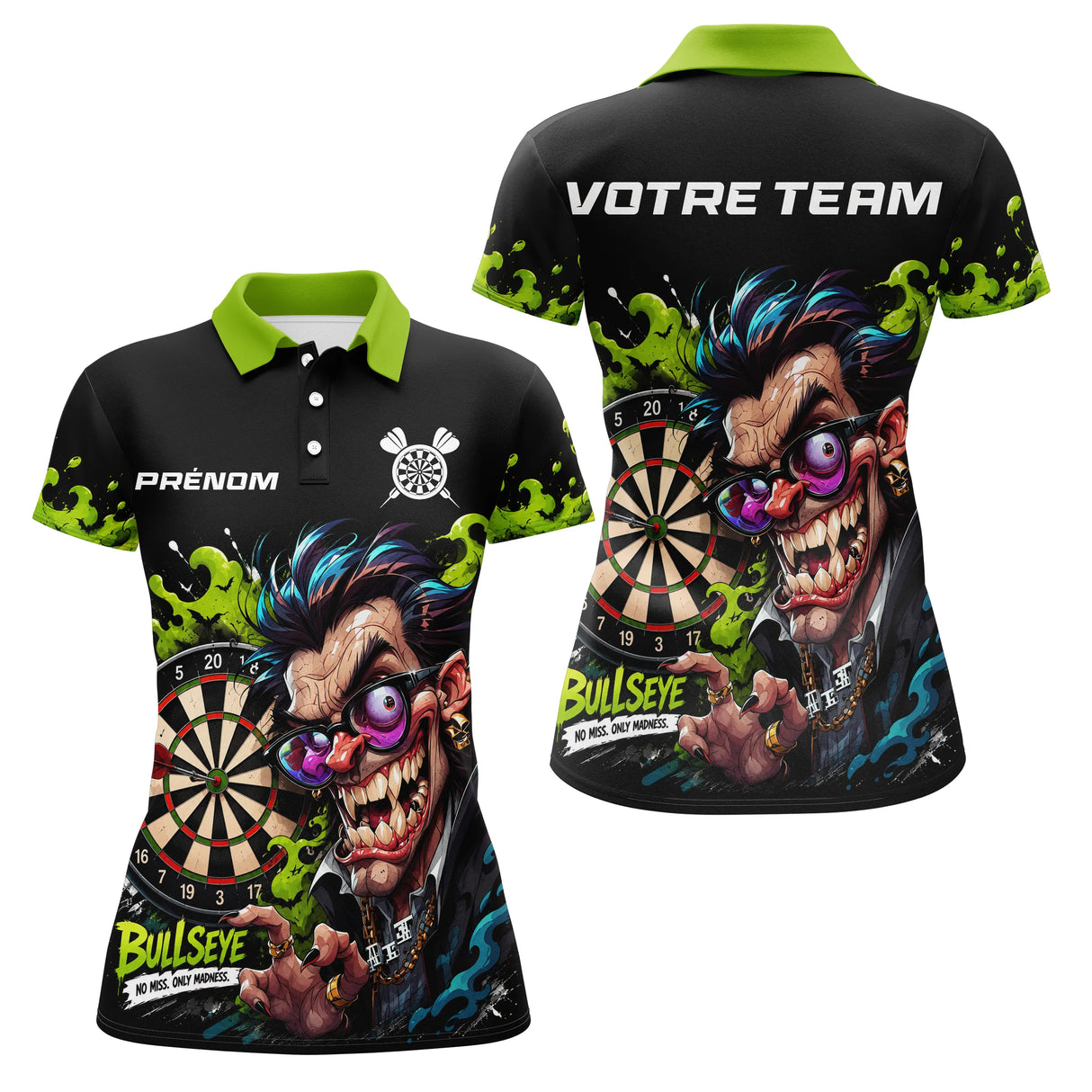 Polo Fléchettes Personnalisé - Vert Néon & Bullseye - Polo Femme