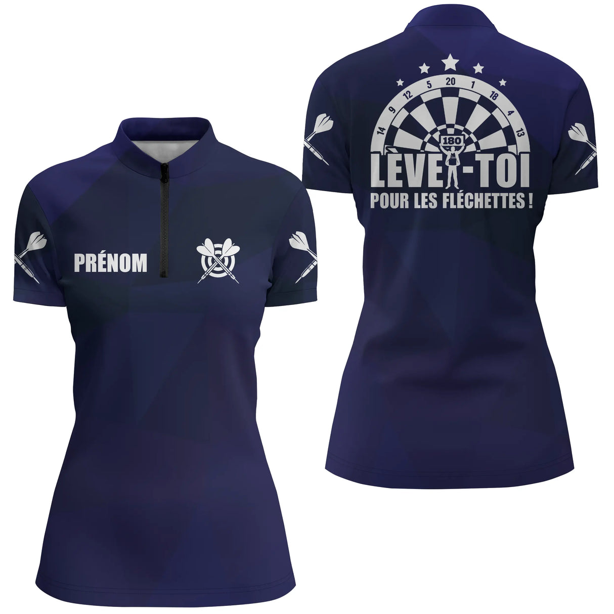 Polo Fléchettes Personnalisé – Bleu Marine Élégant & Sportif - Polo Zippé Femme