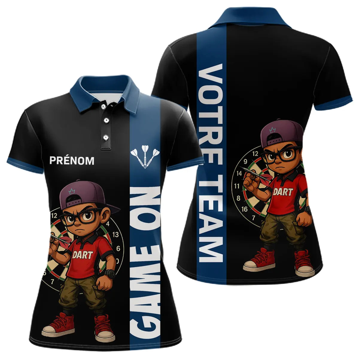 Polo Fléchettes Personnalisé Bleu Noir - Style & Performance - Polo Femme